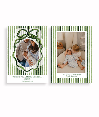 Striped with Love Green Christmas Card