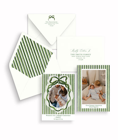 Striped with Love Green Christmas Card